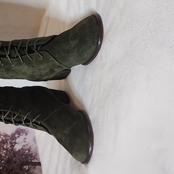 NEW Colin Stuart Victoria Secret Green Lace Up Moto Combat Boots Bohemian Army - Picture 4 of 14